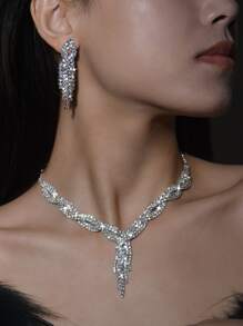 3pcs/set Rhinestone Decor Jewelry Set Copper Jewelry - Silver - View 1