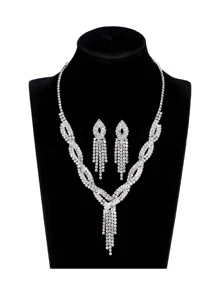 3pcs/set Rhinestone Decor Jewelry Set Copper Jewelry - Silver - View 3