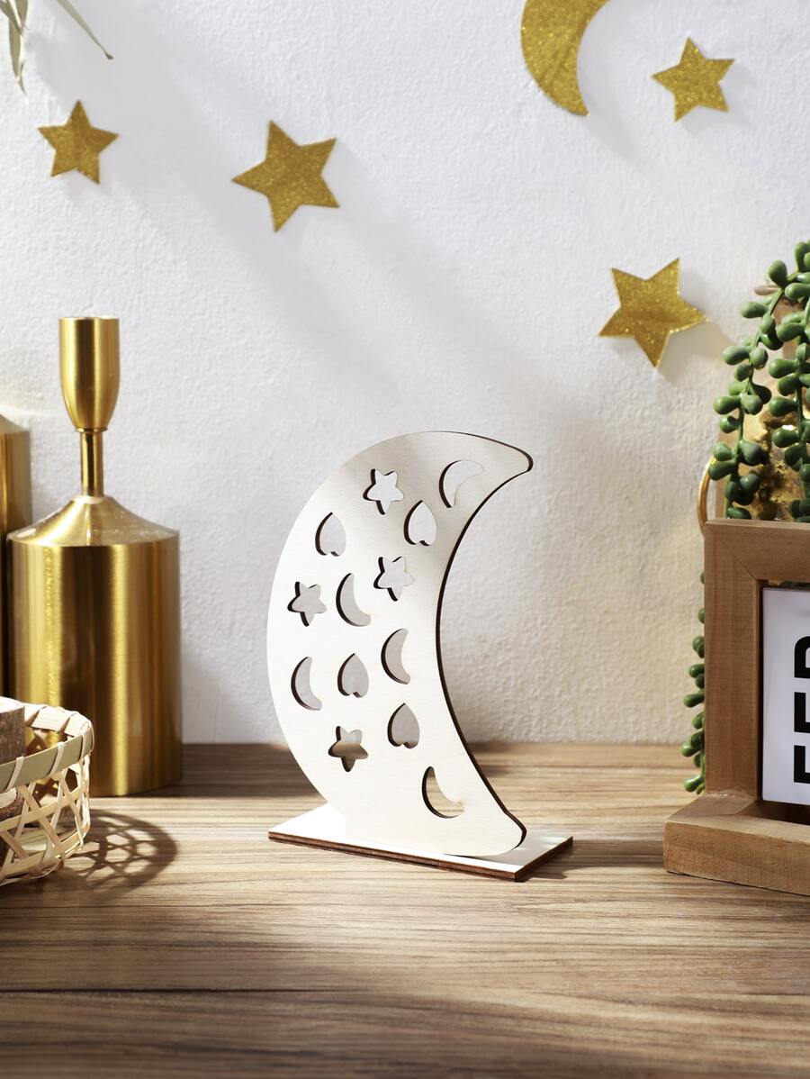 1入組月亮形狀裝飾現代木月亮設計工藝品 - 卡其色 - 查看 1