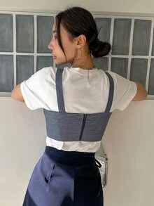 DAZY Top de tirantes crop de rayas con cremallera trasera sin camiseta - Azul Marino - Ver 2