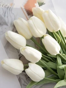 5pcs Artificial Tulip, Simple PU White Artificial Flower For Home,Fake Plants,Fall Decor,Room,Desk,Garden Decor,Room Decoration Stuff Easter - Beige - View 1