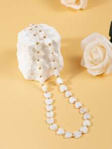 1入組歐美風格女士時尚貝殼和釘珠心形墜飾項鍊,適用於日常穿著