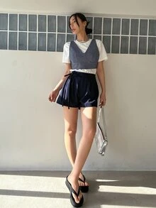 DAZY Top de tirantes crop de rayas con cremallera trasera sin camiseta - Azul Marino - Ver 4