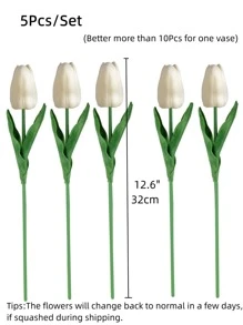 5pcs Artificial Tulip, Simple PU White Artificial Flower For Home,Fake Plants,Fall Decor,Room,Desk,Garden Decor,Room Decoration Stuff Easter - Beige - View 3