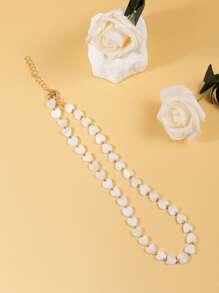 1入組歐美風格女士時尚貝殼和釘珠心形墜飾項鍊,適用於日常穿著