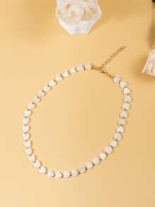 1入組歐美風格女士時尚貝殼和釘珠心形墜飾項鍊,適用於日常穿著