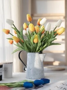 5pcs Artificial Tulip, Simple PU White Artificial Flower For Home,Fake Plants,Fall Decor,Room,Desk,Garden Decor,Room Decoration Stuff Easter - Beige - View 4