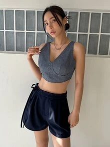 DAZY Top de tirantes crop de rayas con cremallera trasera sin camiseta - Azul Marino - Ver 6