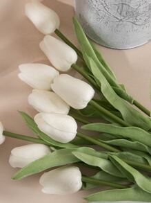 5pcs Artificial Tulip, Simple PU White Artificial Flower For Home,Fake Plants,Fall Decor,Room,Desk,Garden Decor,Room Decoration Stuff Easter - Beige - View 5