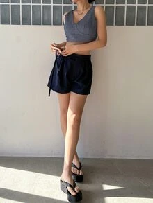 DAZY Top de tirantes crop de rayas con cremallera trasera sin camiseta - Azul Marino - Ver 7