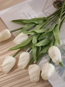 5pcs Artificial Tulip, Simple PU White Artificial Flower For Home,Fake Plants,Fall Decor,Room,Desk,Garden Decor,Room Decoration Stuff Easter - Beige - View 6