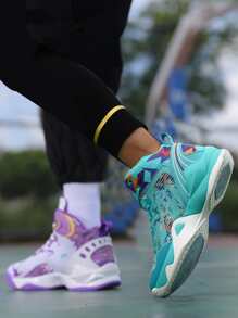 籃球鞋男士隨機鴛鴦撞色幾何樣式繫帶運動鞋 - 彩色 - 查看 3