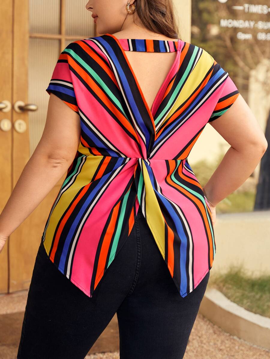 SHEIN Clasi Áo sơ mi kẻ sọc cắt rời lưng xoắn cho mùa hè - Nhiều màu - Xem 1