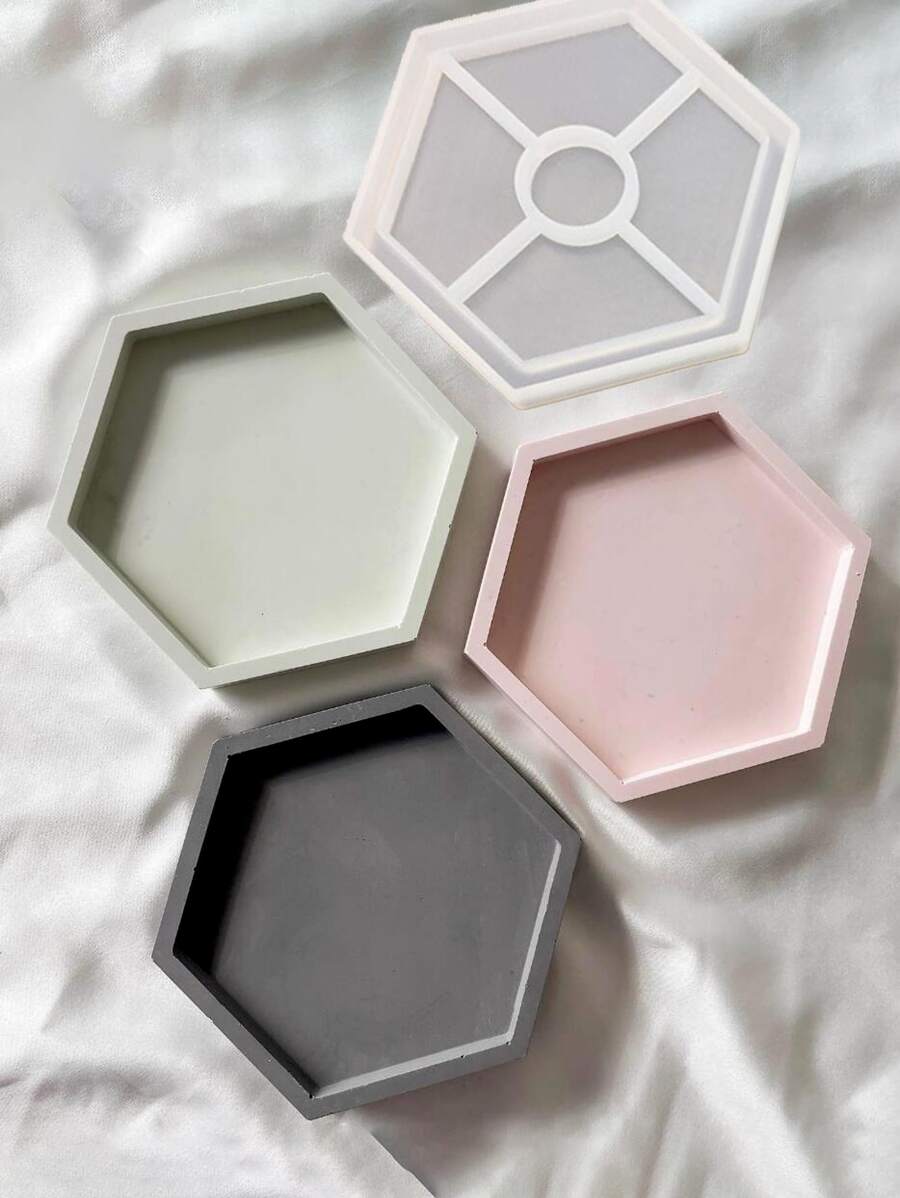 1 件几何形状 DIY 硅胶模具，简易白色六角托盘硅胶模具，适用于 DIY - 白色 - 查看 1