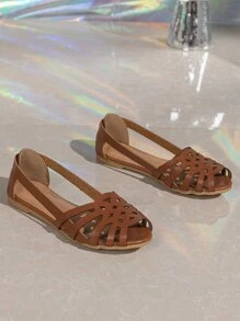 優雅平底涼鞋適用於女士魚嘴剪裁設計一腳蹬涼鞋 - 棕色 - 查看 3