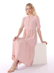 فستان صيفي نسائي مريح وانيق لون وردي - Màu Hồng baby - Xem 3