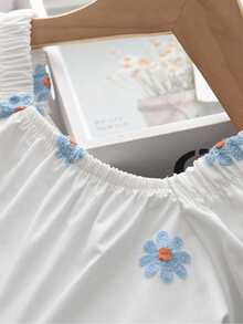 小女童花卉刺繡荷葉邊娃娃裙 - 白色 - 查看 3
