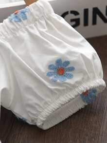 小女童花卉刺繡荷葉邊娃娃裙 - 白色 - 查看 4