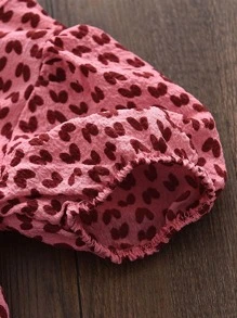 Young Girls' Heart Print Bubble Sleeve Dress - Pink - View 3