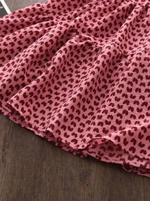 Young Girls' Heart Print Bubble Sleeve Dress - Pink - View 7