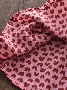 Young Girls' Heart Print Bubble Sleeve Dress - Pink - View 8