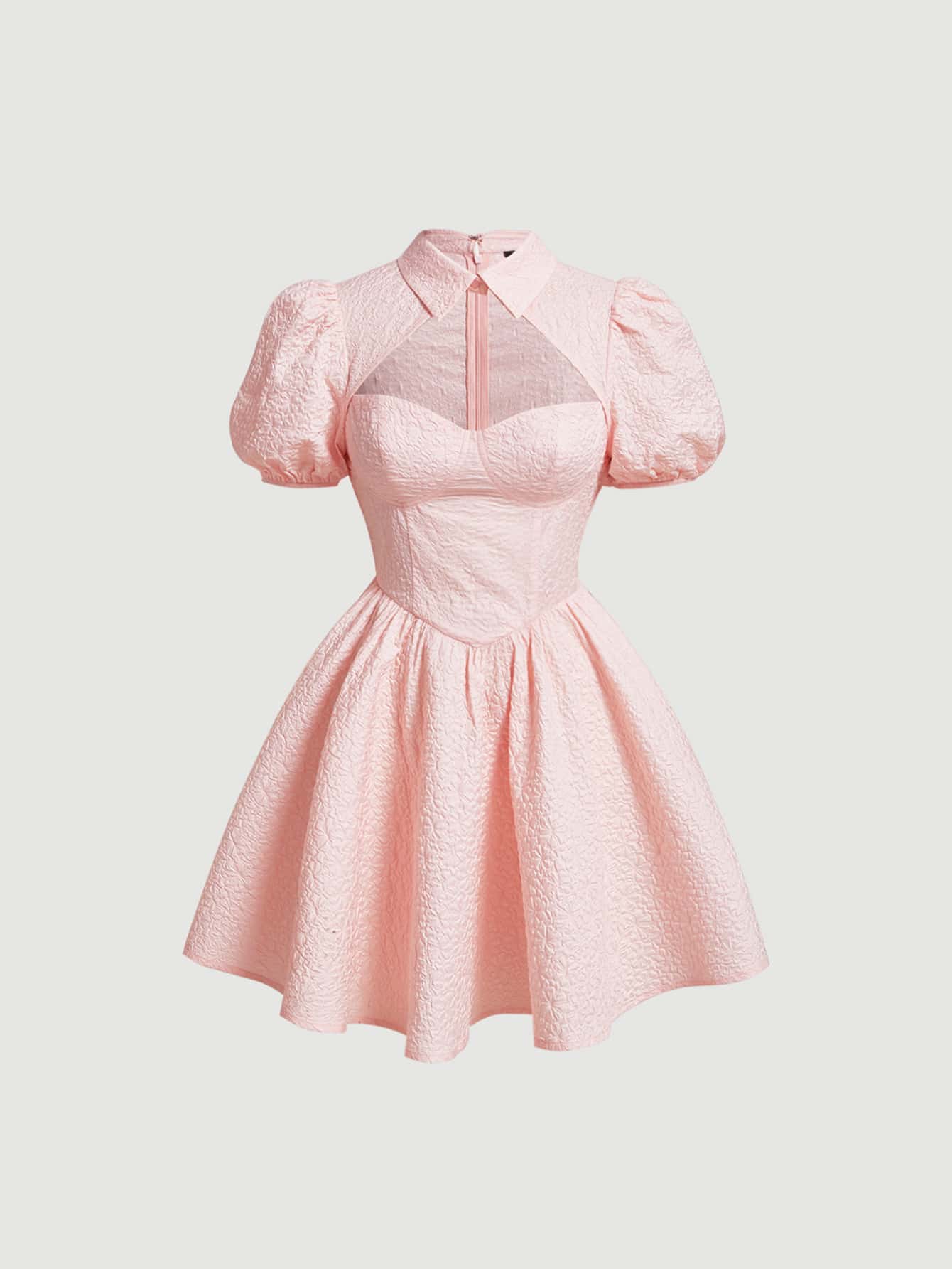 SHEIN MOD Solid Cut Out Front Puff Sleeve Dress - Baby Pink - View 1