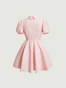 SHEIN MOD Solid Cut Out Front Puff Sleeve Dress - Baby Pink - View 2