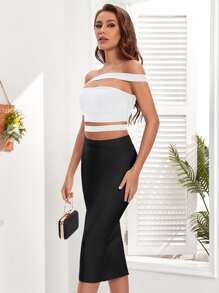 Zipper Back Split Hem Pencil Skirt