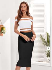 Zipper Back Split Hem Pencil Skirt