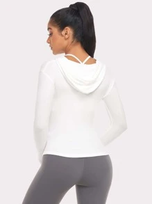 VUTRU Chất rắn Thả vai áo có mũ Jacket thể thao Nén Áo sơ mi - trắng - Xem 2