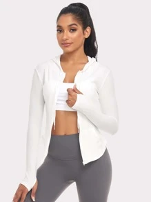 VUTRU Chất rắn Thả vai áo có mũ Jacket thể thao Nén Áo sơ mi - trắng - Xem 4