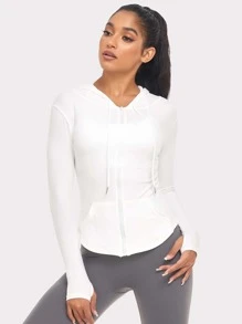 VUTRU Chất rắn Thả vai áo có mũ Jacket thể thao Nén Áo sơ mi - trắng - Xem 5