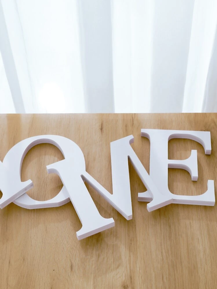4 pièces/set Décoration artisanale avec design de lettres, décoration d'art en plastique blanc pour la maison. Décoration de bureau idéale pour la maison. Meilleurs cadeaux - Blanc - Voir 2