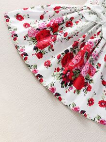 SHEIN Young Girl Floral Print Ruffle Trim Belted Dress - White - View 3