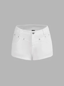 SHEIN ICON Low Rise Solid Slant Pocket Shorts - White - View 1