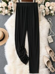 Calvaya Plus Pearls Beaded Detail Skinny Trousers - Black - View 2