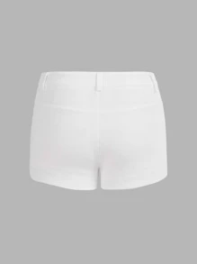 SHEIN ICON Low Rise Solid Slant Pocket Shorts - White - View 2