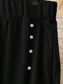 Calvaya Plus Pearls Beaded Detail Skinny Trousers - Black - View 4