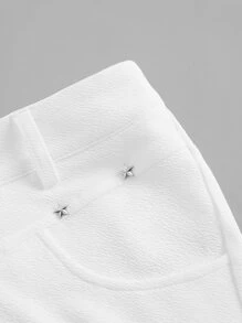 SHEIN ICON Low Rise Solid Slant Pocket Shorts - White - View 4