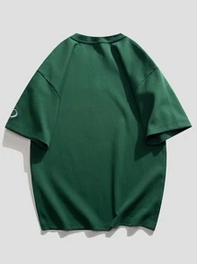 男士字母圖案T恤 - 墨綠色 - 查看 2