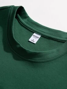 男士字母圖案T恤 - 墨綠色 - 查看 4