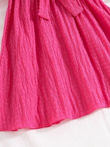 Chicas Vestido de cuello asimétrico ribete con fruncido - Rosa Fucsia - Ver 4