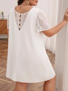 SHEIN Frenchy Plus Contrast Lace Dress - White - View 1