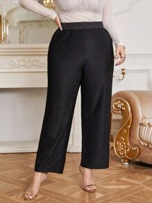 Mulvari Plus High Waist Glitter Straight Leg Trousers - Black - View 4