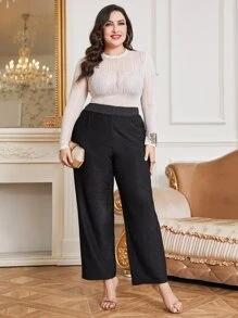 Mulvari Plus High Waist Glitter Straight Leg Trousers - Black - View 5