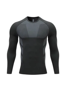 Manfinity Fitness Men Polka Dot Print Raglan Sleeve Sports Tee Workout Tops,Men Compression Top Jersey Men Joggers Jersey Men - Black - View 1