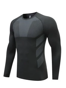 Manfinity Fitness Men Polka Dot Print Raglan Sleeve Sports Tee Workout Tops,Men Compression Top Jersey Men Joggers Jersey Men - Black - View 3