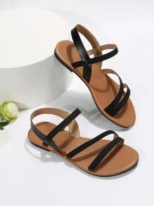 Giày sandal đế bằng cho nữ, giày hở mũi thông thường có dây chun, giày sandal ngoài trời đa năng có họa tiết hoa khoét rỗng - màu đen - Xem 2