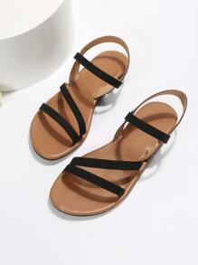 Giày sandal đế bằng cho nữ, giày hở mũi thông thường có dây chun, giày sandal ngoài trời đa năng có họa tiết hoa khoét rỗng - màu đen - Xem 3