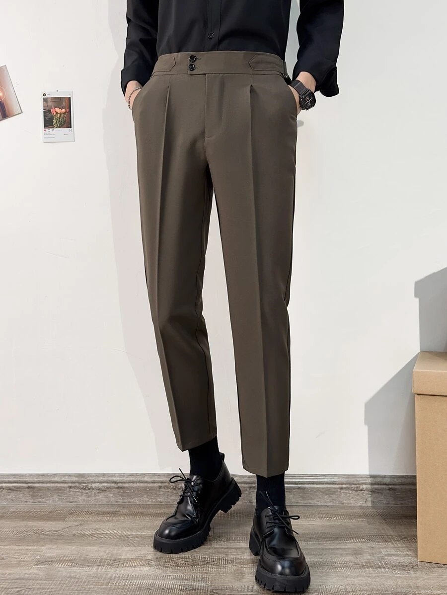 Ngày lễ tình nhân Nam Túi nghiêng Quần skinny Quần tây - Cà phê nâu - Xem 1